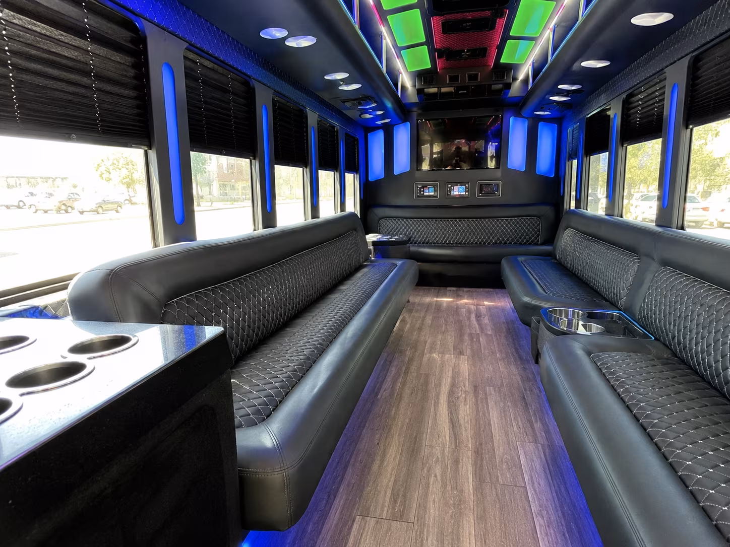 campbell 15 passenger party bus inside