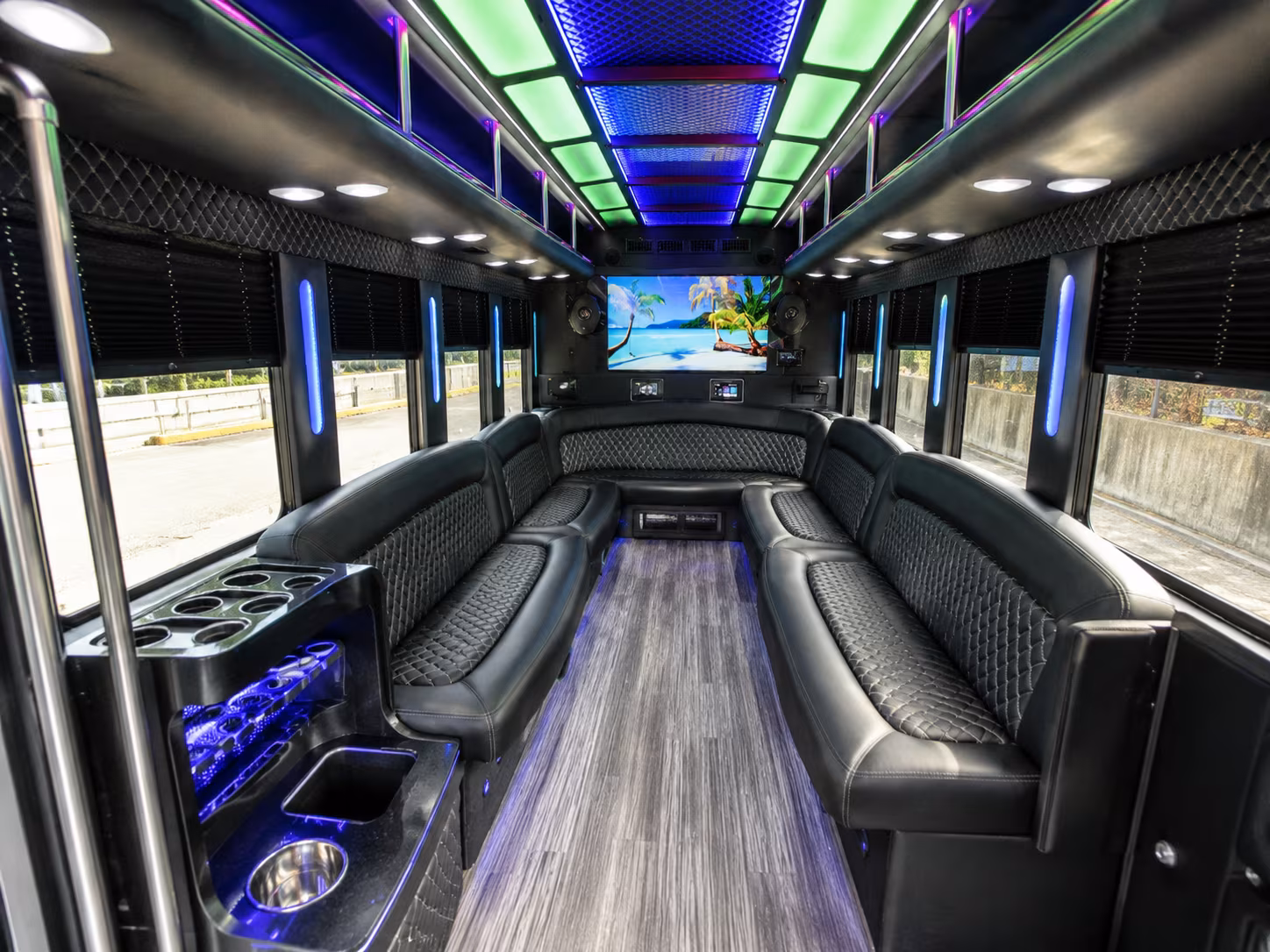 campbell 18 passenger party bus inside