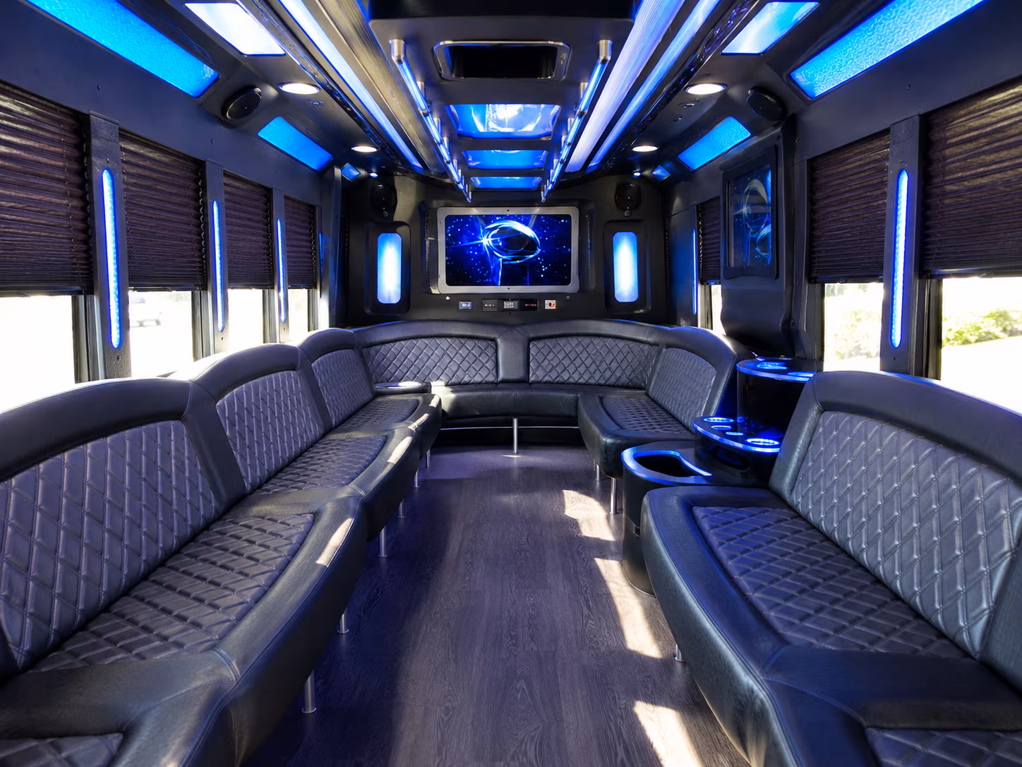 campbell 28 passenger party bus inside