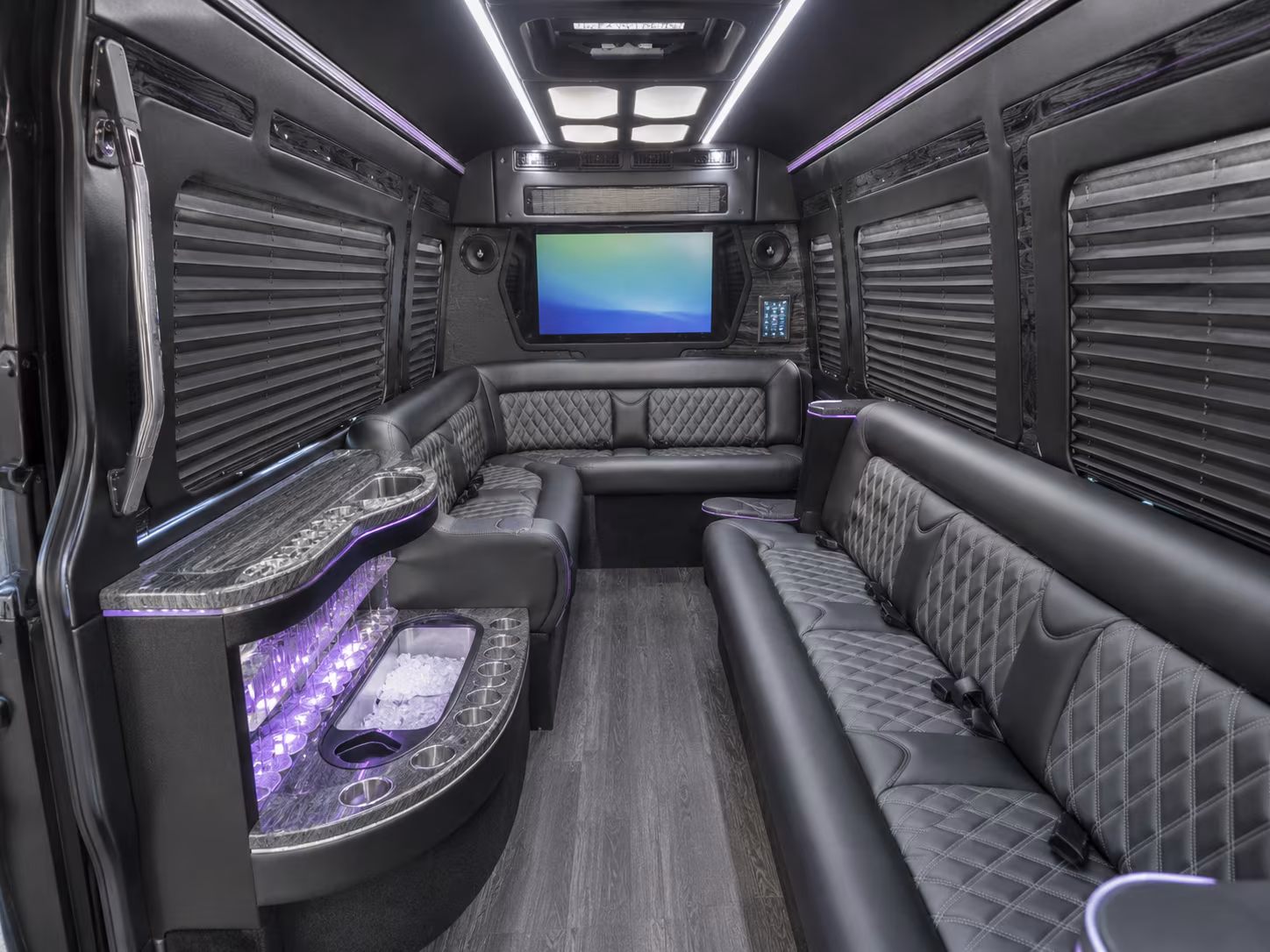 campbell 28 passenger party bus interior