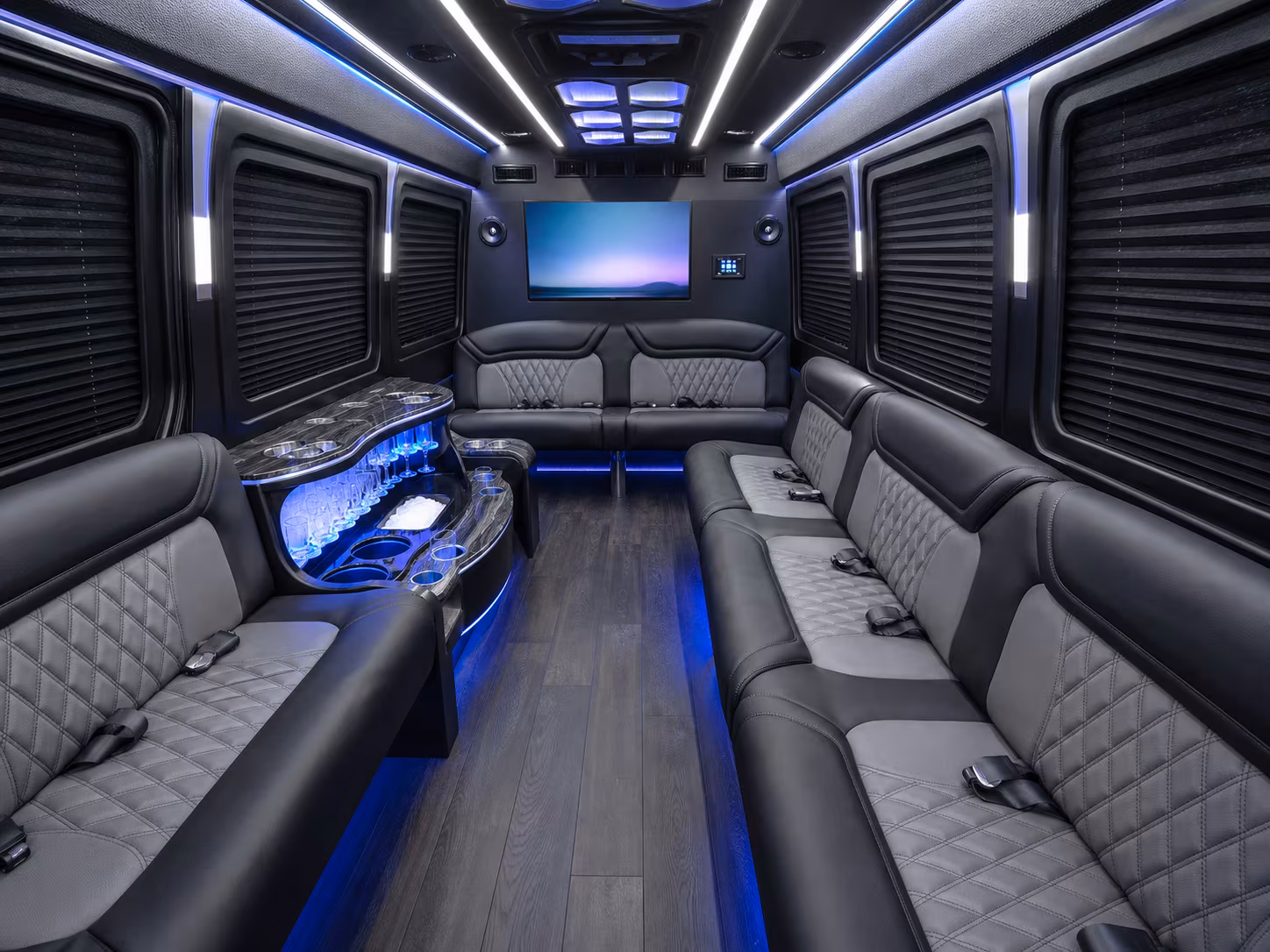 campbell 30 passenger party bus inside