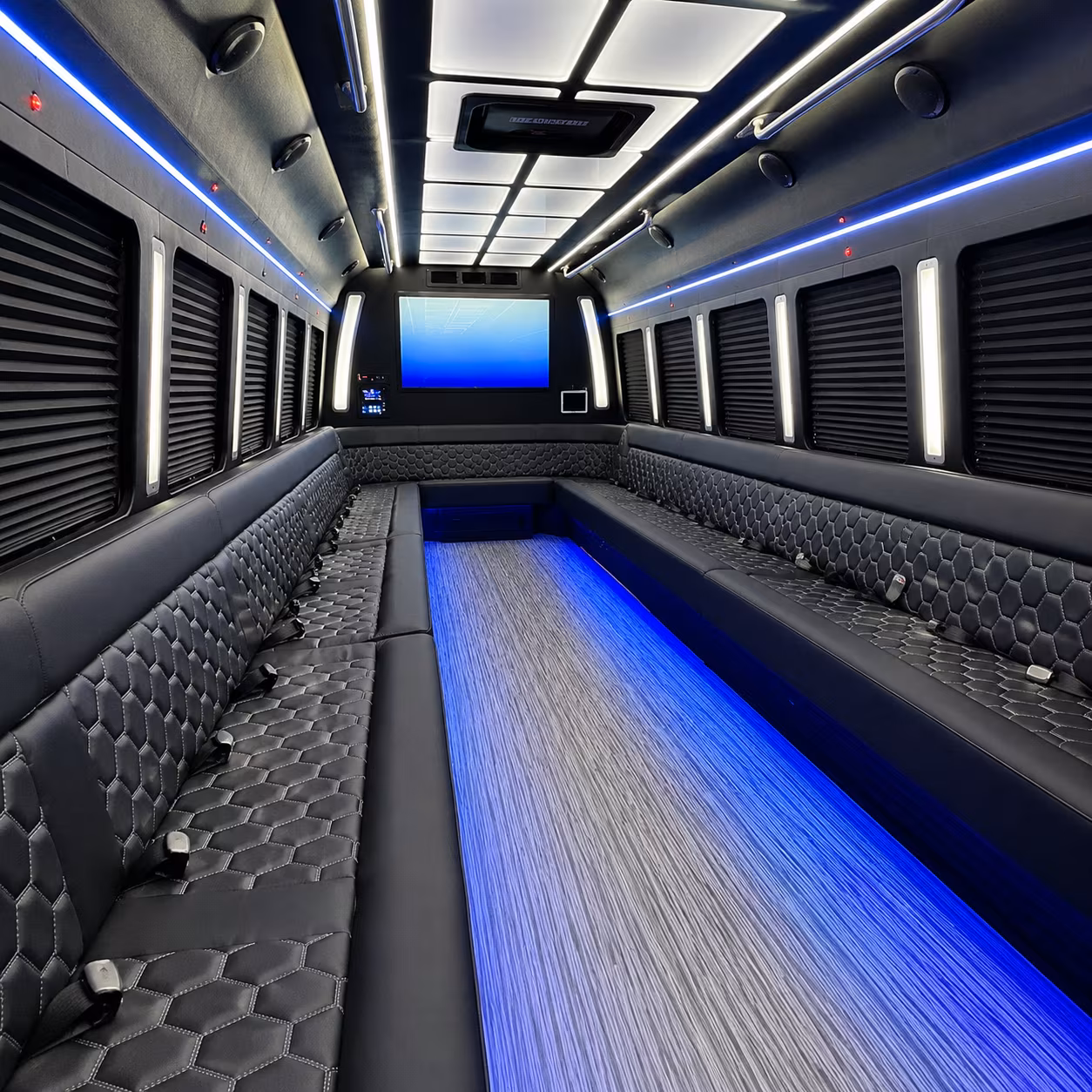 campbell 50 passenger party bus inside