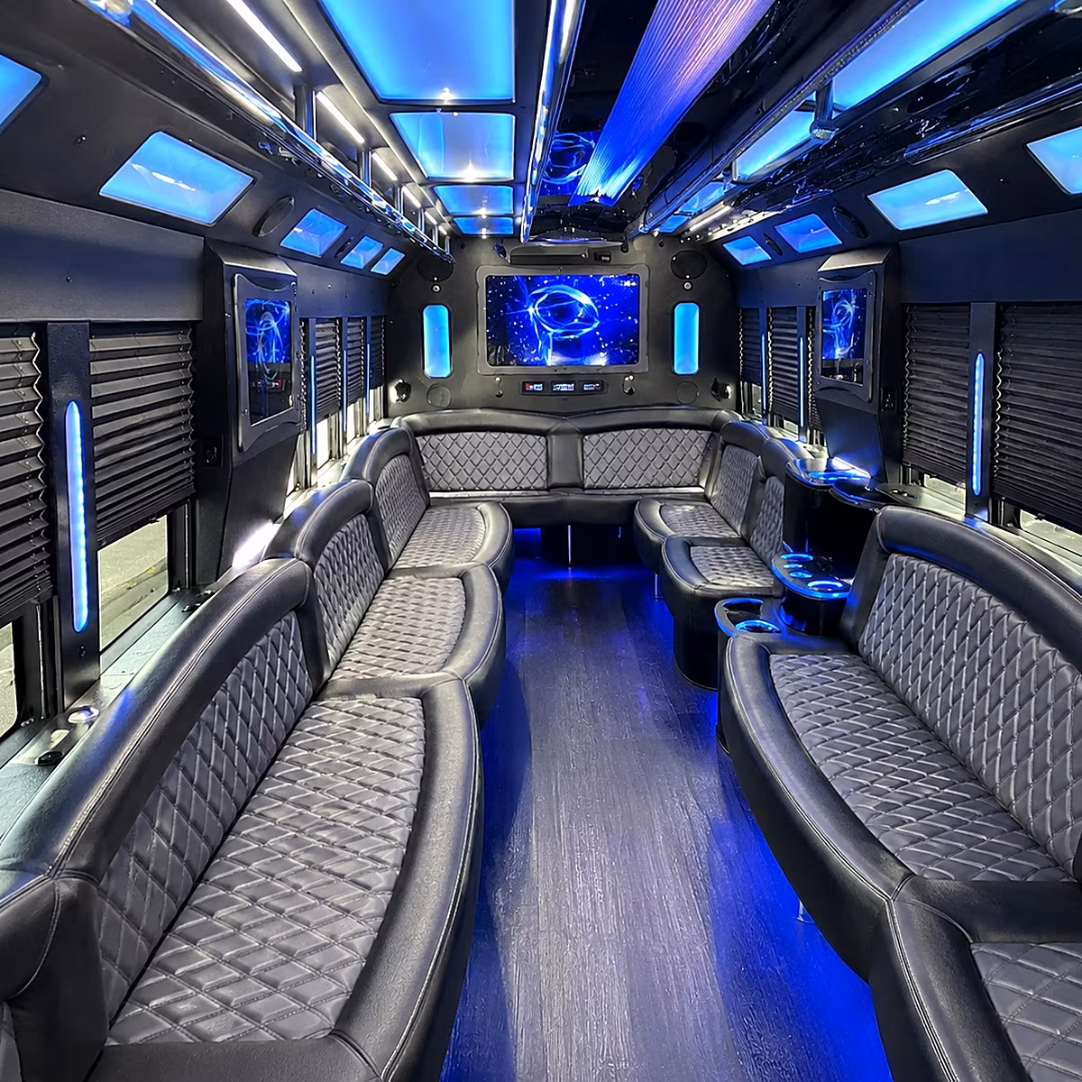 campbell 50 passenger party bus interior