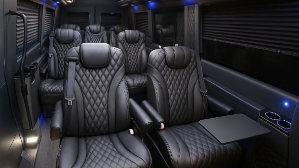 Interior of Charter Bus Company Campbell's Sprinter Van Rental With Driver in Campbell